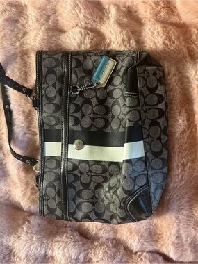 Coach Gray/Black Signature Shoulder Bag with White Stripe